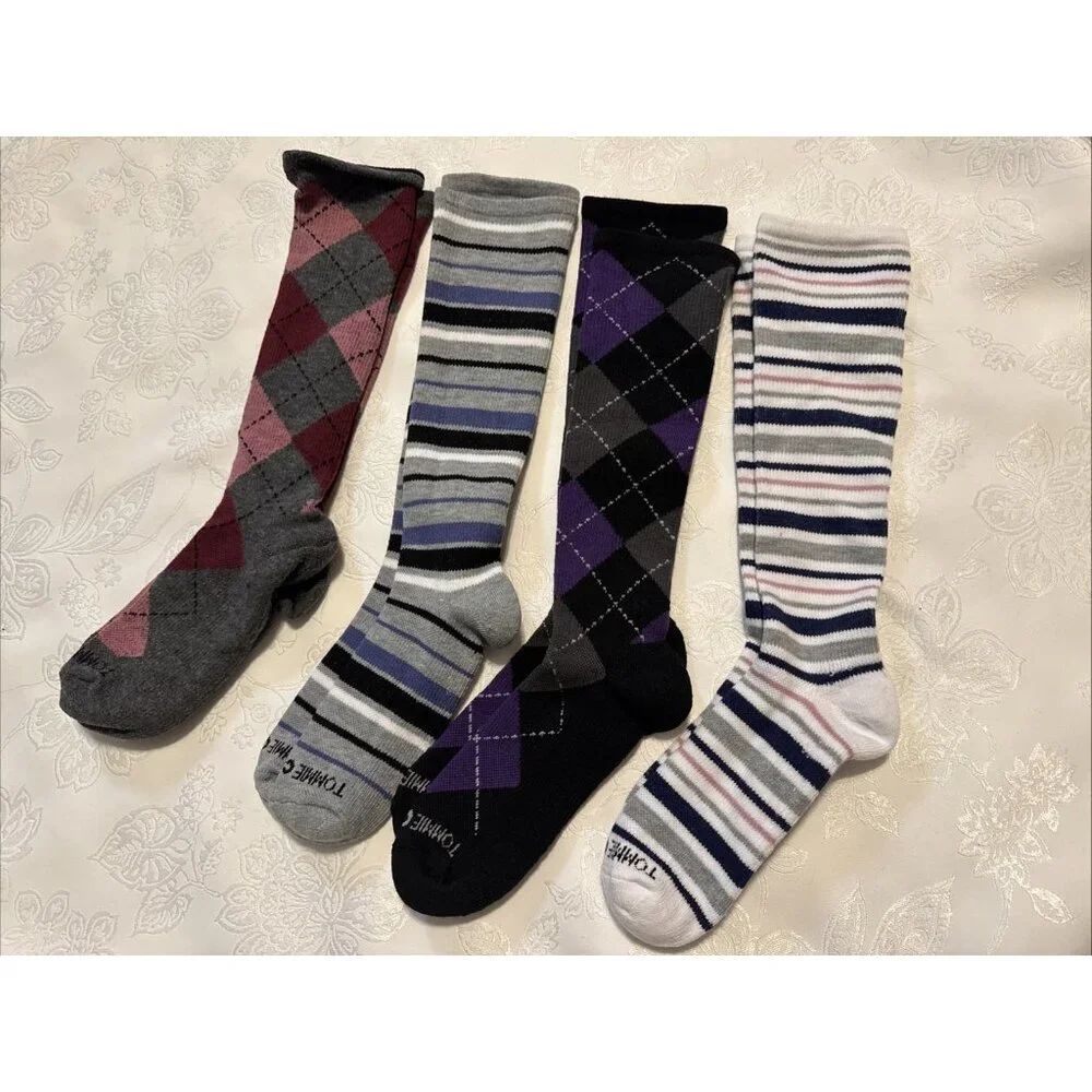 Tommie Copper 4 Pack SnugStay Knee High Compression Socks Argyle Stripe 7-9.5